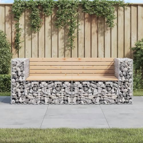 BaraSh Garden Bench Gabion Design 184x71x65.5 cm Solid Wood Pine,Gabion Wall Mesh Wire Stone Basket Galvanised Iron Stone Basket Outdoor Spiral Planter Retaining Wall