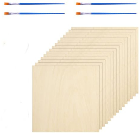 15 x Contrachapado，de Madera en Blanco Rectangular, 300 * 300 * 2 mm Madera Balsa, madera para decoración del hogar bricolaje, arte, artesanía, pintura, Corte láser, stenciling pyrography (con 4brush)
