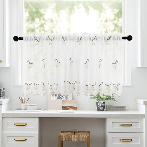 FLIPP Transparente Halbvorhänge for Fenster und Türen, 53 x 132 cm, rustikaler Blumen-Netzvorhang, bestickte Fenstervorhänge for Badezimmer/Küche/Balkon (Color : C)