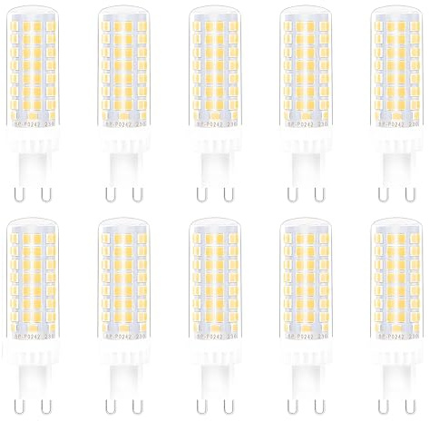 Jiotouhu G9 LED Lampe 9W, 900LM, Warmweiß 3000K, Ersatz 50W-100W Halogenlampe, Kein Flackern, Nicht Dimmbar,Glühbirnen für Kronleuchter, Deckenleuchten, Wandleuchten, AC 220-240V, 10er Pack