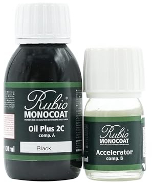 Rubio Monocoat Holzöl-Finish 5 m² - Black | Oil Plus 2C | Schnell trocknendes, umweltfreundliches Leinsamen-Holzöl für den Innenbereich, inkl. Beschleuniger (Teil B) | Protector | 130 ML