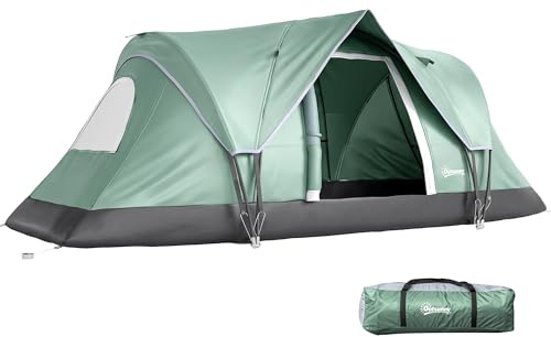 Outsunny tält för 5–6 personer, campingtält med markpinnar, tunneltält, kupoltält, polyester, armégrönt svart, 4,55 x 2,3 x 1,8 m
