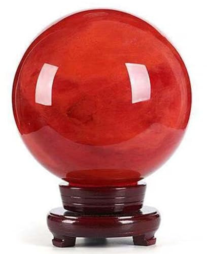 DECORN Bola de Cristal Roja con Soporte, Bola de Esfera de Piedras Curativas de Piedras Preciosas Rojas Naturales Cristales Minerales de Reiki Manualidades para Decoración del Hogar,60mm