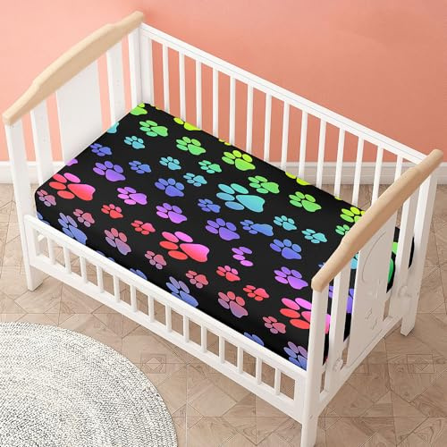 Morbuy Spannbettlaken Babybett, Weiche Spannbettlaken Kinderbett, Spannbettlaken für Kinderbett, Stubenwagen Bezug Kinderwagen Matratzenbezug für Neugeborenes (160x80cm,Fußabdruck Farbe)