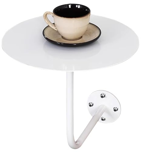 An der Wand montierter runder Stehtisch, kleiner moderner Akzent-Nachttisch, Beistelltisch, Couchtisch, Beistelltisch, Arbeitstisch für Cocktailbar, Esszimmer, Bistro, weiße Eisenplatte aus Metall und