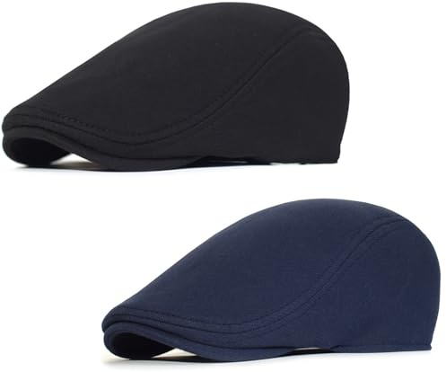 Malaxlx 2 Stück Schwarz Marineblau Schiebermütze Schirmmütze Herren Barett Cap Newsboy Flat Cap Baskenmütze Zeitungsjunge Caps Gatsby Ivy Irish Hat