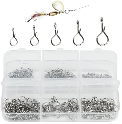 Realure 200 Stücke Snaps Angeln, Edelstahl Fishing Snap Set Größe XS#-XL#, Schnellwechsel Fliegenhaken Locken Snap, Fliegenfischen Snaps Wirbel Angeln, für Forellenköder, Hecht-Köder und Barsch-Köder