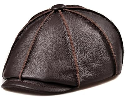 WENH Echtes Leder Hut Herbst männer Rindsleder Baskenmütze Elegante Mode Junge Student Zunge Kappe Snapback Caps for Männer Frauen(Red Brown,L(55cm56cm))