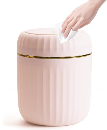 Bailtouk Mini Cestino da Scrivania con Coperchio, 2L Cestino da Tavolo con Pop-up, Cestino Spazzatura Pattumiera da Tavolo per Cucina, Camera, Bagno (Rosa, 13×13×16cm)