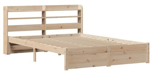 vidaXL Massivholzbett, Holzbett Bett mit Kopfteil, Bettgestell Bettrahmen mit Lattenrost, Doppelbett für Schlafzimmer, 120x200cm Kiefer