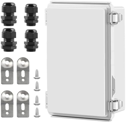 Sirxlevcy Wasserdichte Outdoor-Projekt-ABS-Anschlussdose Staubdichtes Gehäuse Lichtgrau Edelstahl + ABS mit Scharnierabdeckung, Montageplatte