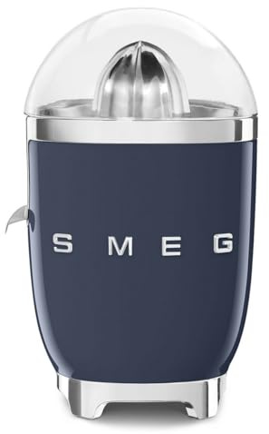 Smeg, Presse Agrumes Électrique CJF11NBEU, Mise en Marche Automatique à Pression, Bec Anti-goutte et Cône Universel, Base Antidérapante, Range Cordon Intégré, 70W, Blue Navy