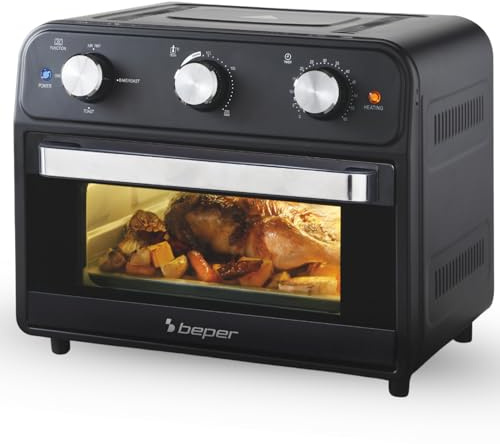 BEPER P101FRI024 Friteuse à air multifonction 24 L, Friteuse à air avec 4 fonctions : Friture, Grill, Four, Grillage, Minuterie de 60 min, 220 °C, Accessoires lavables au lave-vaisselle