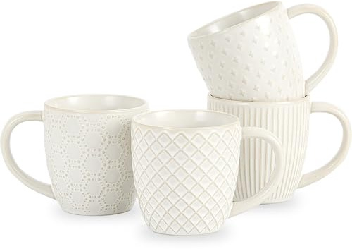 Holise Lot de 4 tasses à café en céramique avec poignée pour cappuccino, latte, thé, chocolat chaud et lait, 414 ml, passe au lave-vaisselle et au micro-ondes.