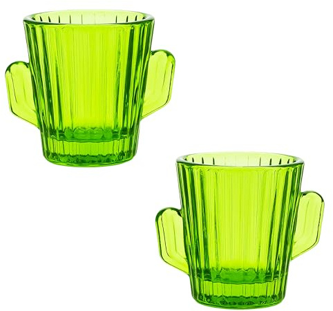 2-Pack Green Cactus-Shaped Glass Shot Glasses – Fun Novelty Tequila Shot Cups – Durable Decorative Barware for Parties, Gifts, and Southwest Themed Events