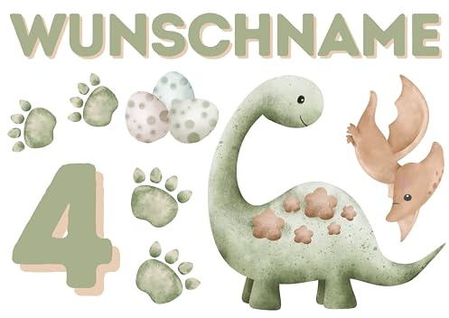 Personalisiertes Bügelbild Set für Textilien,Geburtstag,Wunschname,Wunschzahl,personalisiert,Kinder,Dinosaurier,Dino,FlugsaurierT-Shirts,DIY-Projekte,Geschenke,Deko,1,2,3,4,5,6,7,8,9,10...