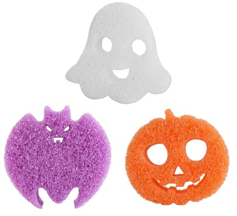 HIXNUG 3pcs Halloween Cleaning Sponges Ghost Bat Pumpkin Cute Kitchen Scrub Sponges for Kitchen Accessories Dish Scouring
