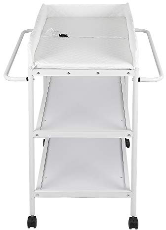 Commode à Langer pour Bébé avec Ceinture de Sécurité et Rangement,Table à Langer 2 en 1 à Roulette avec Baignoire, De la Naissance à 32 Mois, Charge Max 25 KG, 84 * 72 * 90cm (Blanc)