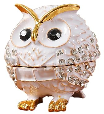 rockible Schmuckkästchen Eule, Owl Trinket Box, Handbemalte Schmuckschatulle, Vintage Eulen Trinket Boxen mit Scharnier, Animal Ornament Jewelry Box für Armbänder Halsketten Anhänger, Weiß