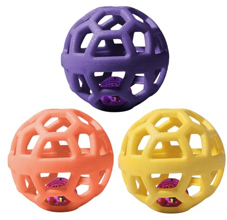 Generisch Hundespielzeug Ball mit Glocke, 3-teilig Set, Kauspielzeug zur Zahnpflege, Trainingsball für Welpen und Hunde, Hohlball aus robustem TPR Material, Spielball für Apportieren