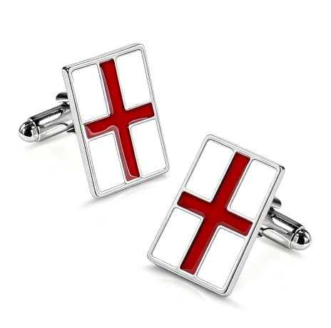 St George kors manschettknappar för män, England flagga emaljdesign, Hållbar legering för affärsbruk, formella event och presenter, Stiliga manschettknappar med rött kors