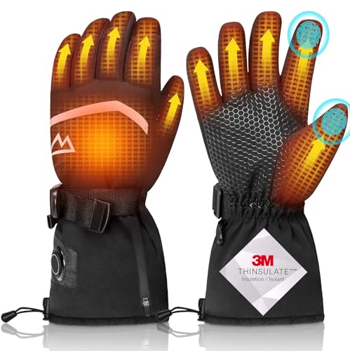 Loowoko Gants Chauffants avec Batterie 7.4v 3000mah × 2, 3 Niveaux de Chauffage, imperméables, écran Tactile, Gant Chauffant USB pour Le Travail en extérieur, Moto, Velo, Ski, Escalade, randonnée