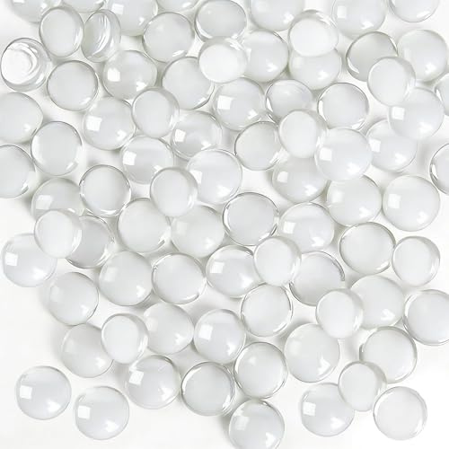 Ezitruz 1600 g Billes Plates, Galets de Verre Blanc, Billes de Verre Plat 17-19 mm, Perles de Verre pour Vases Galets Décoratifs pour DIY Vases Aquariums Pots de Fleurs(env. 350 pcs)
