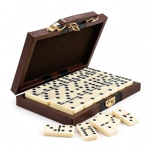 ZHITENG 28 Piezas Domino Juego de Mesa, Tradicional de Dominó de dominó Retro clásico con Estuche portátil Tipo maletín Domino Juego de Mesa Profesional, para Viaje Resistente y Elegante