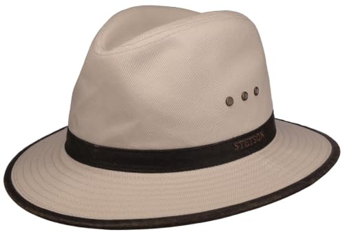 Stetson Sombrero de Algodón AVA Hombre - Outback Aventurero con Banda Piel, Ribete Verano Primavera/Verano - L (58-59 cm) Beige Claro