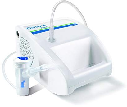 Clenny A Family Aérosol à compresseur pour utilisation domiciliaire - Compact, silencieux, fabriqué en Italie, 5 ans de garantie. Masques souples éronomiques, ampoule.