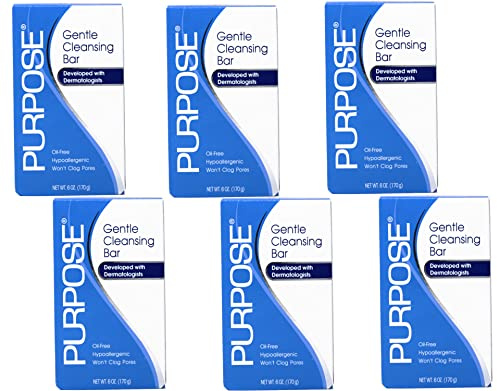PURPOSE Gentle Cleansing Bar, As Gentle As Water, All Skin Types, For Sensitive & Dry Skin, Oil-free, Hypoallergenic, Sulfate-Free, 6 oz Bar (Pack of 6)