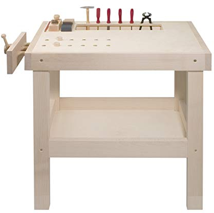 Pebaro 490 Qualitativ hochwertige Werkbank aus Vollholz Natur, höhenverstellbar von 66 bis 73 cm, Tischgröße 47x69 cm, hohe Standsicherheit, perfekt für Bastler und kleine Handwerker, Geschenkidee