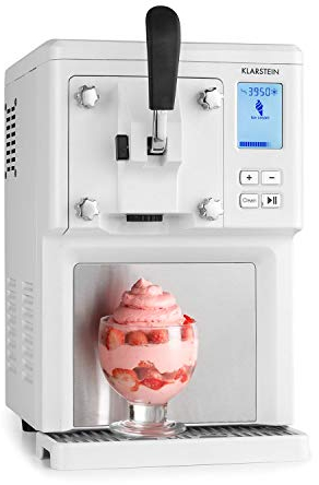 Klarstein Sweet Sundae - Ice Cream Machine, 1.5 Litres, with Self-Cooling Compressor, 200 Watts, Dispensing System, 3 Hour Auto-Cooling Function, Automatic Cleaning System, Stainless Steel, White