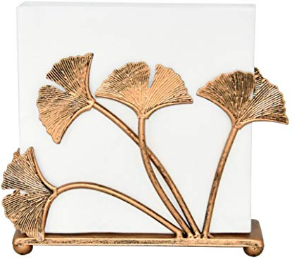 OwlGift Modern Ginkgo Leaves Design Napkin Holder for Tables, Metal Paper Napkin Storage for Kitchen, Stylish Paper Towel Dispenser, Mail Letter Sorter Rack, Document File Organizer – Bronze