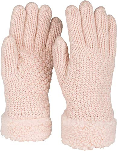 styleBREAKER Guantes de invierno para damas con estampado de perlas y vellón, guantes de punto térmico, guantes para los dedos 09010032, color:Rosa palo