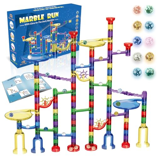 Glowing Marble Run Super Set-with Glow-in-the-Dark Marbles, Anti-Wobble, Durable Construction & Educational STEM Toy for Kids 4-12 Years for Curious Kids & Young Builders