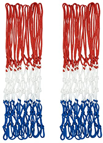 Sanung Tricolor Basketball Net, 12 Loops 7 Knots Polyester Anti-Whip Basketball Net Replacement,All-Weather for Indoor Outdoor Use, Set of 2