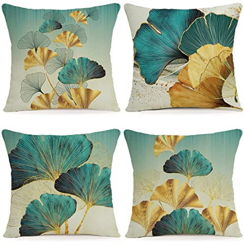 ZWJD Kissenbezug 50x50 4er Set Outdoor Kissen Dekokissen Leinen Kissenhülle Kissenbezüge Geometrische Muster Kissenhüllen für Sofa Wohnzimmer Zierkissen 50x50 A050-20