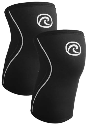 Rehband Kniebandage für Kraftsport & Fitness - Kniebandage 7mm Neopren, flexibel & rutschfest, Knee Sleeve für Männer & Damen, Farbe:Schwarz - 1 Paar, Größe:M