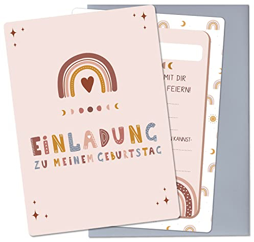 BIROYAL 13 Einladungskarten zum Kindergeburtstag mit gestalteten Umschläge, Bunte Einladung zur Geburtstagsfeier, 105x148mm Geburtstagseinladungen, Partyeinladungen für Kinder Erwachsene (Regenbogen)