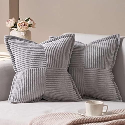 Topfinel Kissenbezug 50x50 Kordsamt grau 2er Set Winter deko Kissenbezüge Kissenhülle Dekorative Sofakissen Couchkissen Dekokissen Zierkissenbezug Deko Kissenhülle für Wohnzimmer