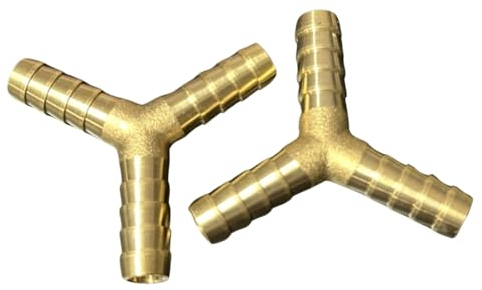 2x Stück T- / Y- Schlauchverbinder Schlauchanschluss Adapter Messing (2x Y-Schlauchverbinder, 10mm)