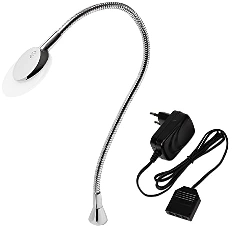 SOTECH Leseleuchte Luminoso LUNA 1,5 W warmweiß 2700K + neutralweiß 4000K | 12 V LED Bettleuchte inkl. Netzteil flexibler Leuchtenarm 3-Stufen-Touchsensor