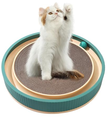 PETCUTE Ovale Kratzpappe für Katzen,Interaktives Kratzspielzeug für Katzen mit 2 Klingelballs,3 in 1 Wellpappe Kratzmatte Katze,Vollständig Trennbar,Kratzbretter Katze mit Trackball