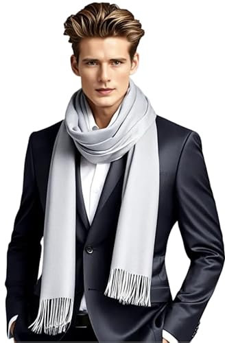 LA FERANI Herren Sommerschal Kaschmir 180x70cm extra dünn für formelle Anlässe Anzug elegant Stil Klassik geschmeidig grau leicht Herrenschal Geschenk für Ihn (Hell Grau)