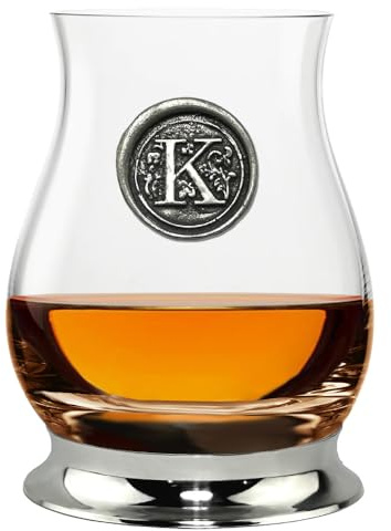English Pewter Company Glencairn Personalised Whisky Mixer Glass with Monogram Initial - Unique Gifts for Men - with Your Choice of Initial 350ml [WGP111] (K)