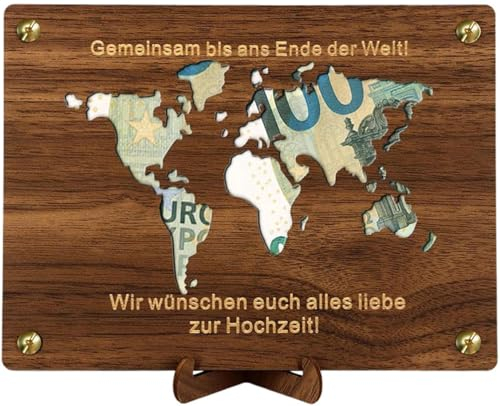 YianHien Hochzeitskarte Weltkarte, Originelle Hochzeitsgeschenk Geld Verpackung für Brautpaar, Personalisierte Holz Geldgeschenke Reise Urlaubskasse zum Hochzeit Hochzeitstag Valentinstag