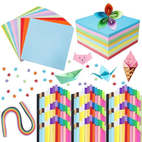TYXHXTF Origami Papier 10 Farben 200 Blatt 15 x 15 cm, 260 Blatt Origami Stern Streifen, Doppelseitiges Farbiges Origami für DIY, Schule, Kunst, Bastelprojekte, Kinder und Erwachsene