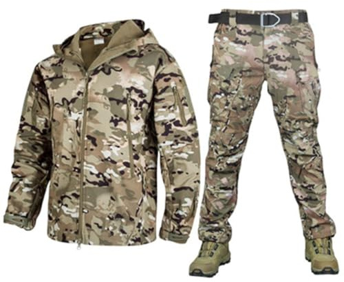 FZSERUN Militärische Softshell-Anzüge, Taktische Jacke Und Hose Für Herren, Wasserdichter Camouflage-Militäruniformanzug, Für Militär-Kampfkleidung Der Armee,Camouflage a,L