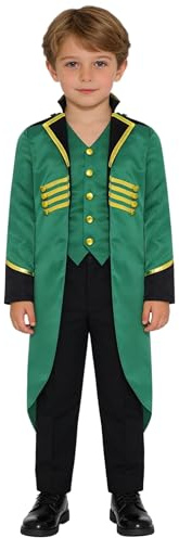 YONGHS Boys Girls Renaissance Corset Jacket Kids Medieval Tailcoat Tuxedo Long Steampunk Frock Coat Green 10 Years